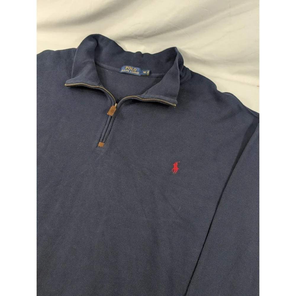 Polo Ralph Lauren Quarter Zip Pullover Mens 4XLT Navy Blue Heavy Cotton Sweater